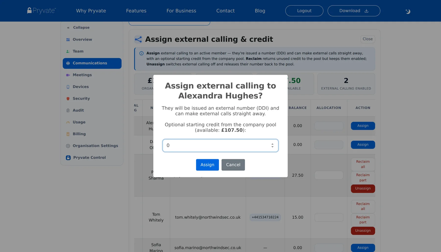 The assign dialog.