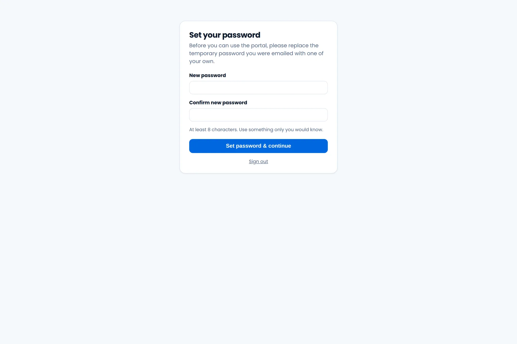 The forced password change on a manager's first sign-in.