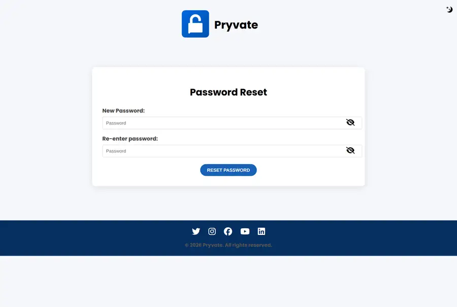 Choosing a new password. Both boxes must match before the button will work.